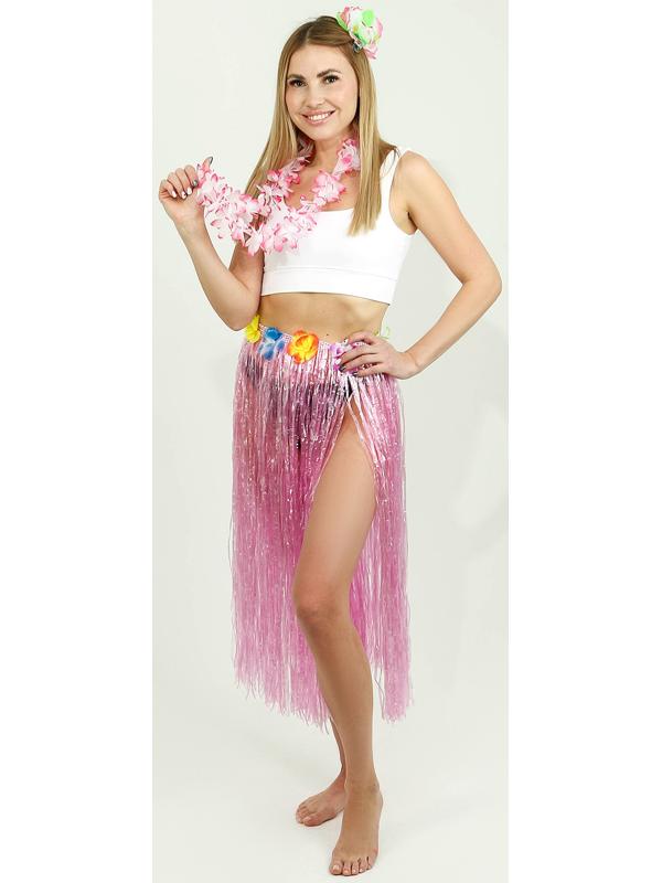 Гавайский набор «Тропики»: юбка, зажим, венок, цвет розовый