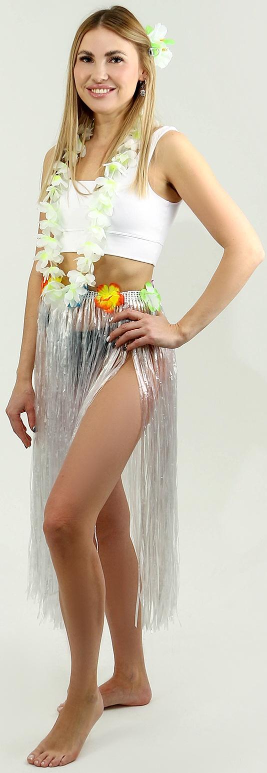 Гавайский набор «Тропики»: юбка, зажим, венок, цвет белый