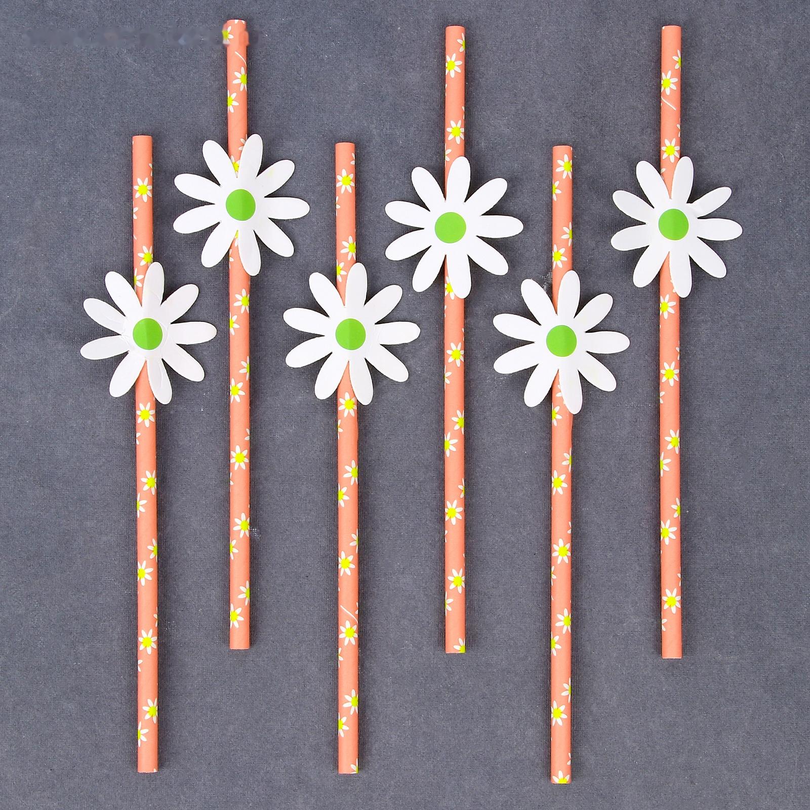 Трубочки для коктейля «Ромашки», набор 6 шт.