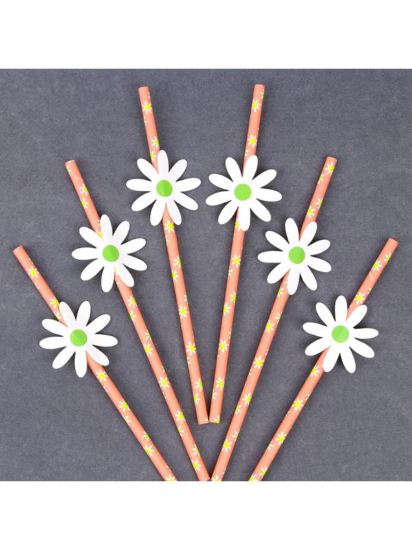 Трубочки для коктейля «Ромашки», набор 6 шт.