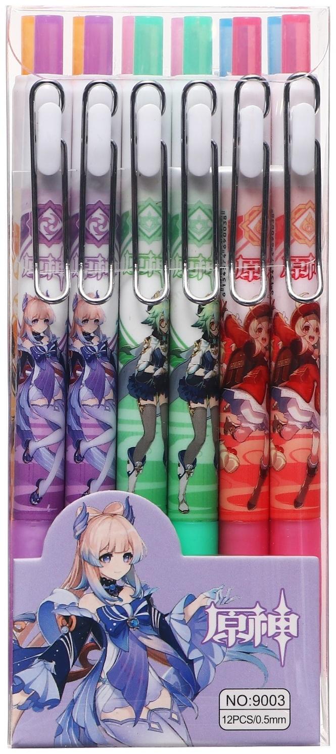 Ручка гелевая автоматическая 0,5мм черная, Аниме МИКС (штрихкод на штуке)