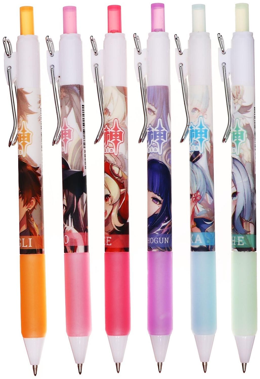 Ручка гелевая автоматическая 0,5мм черная, Аниме МИКС (штрихкод на штуке)