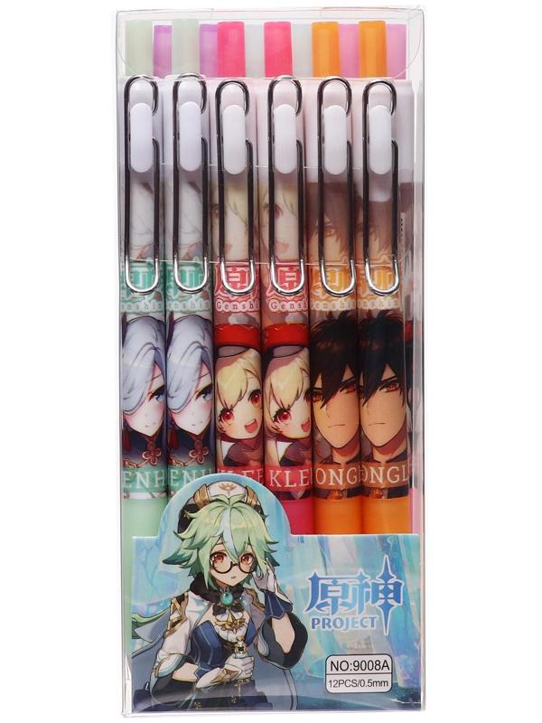 Ручка гелевая автоматическая 0,5мм черная, Аниме МИКС (штрихкод на штуке)