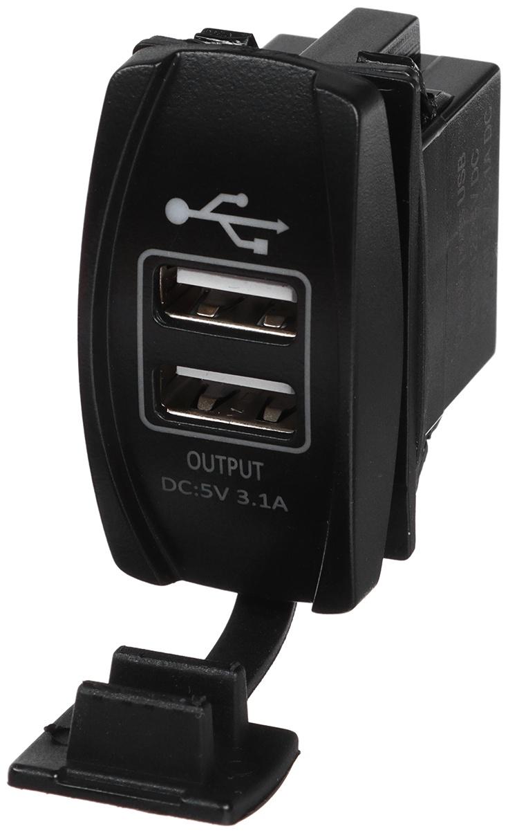 Зарядное устройство, 12-24 В, 2 USB, 3.1 А, черный