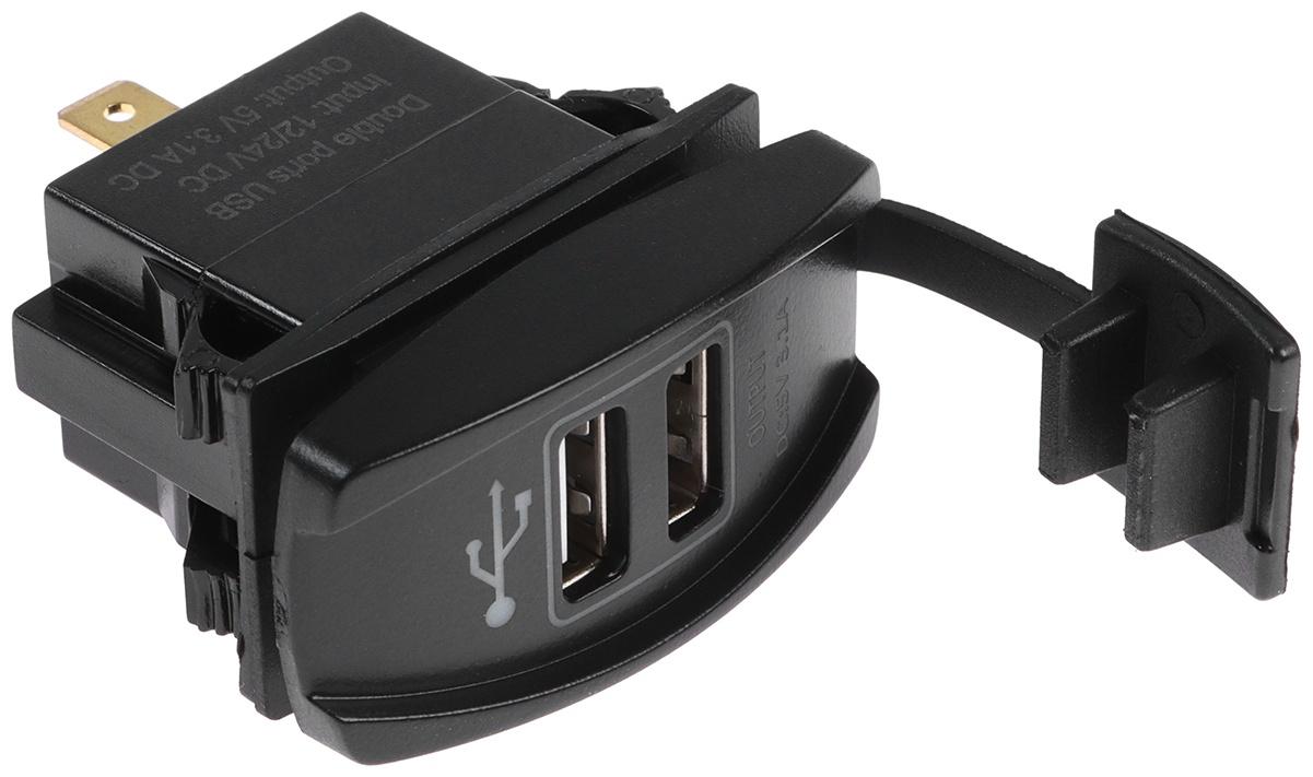 Зарядное устройство, 12-24 В, 2 USB, 3.1 А, черный