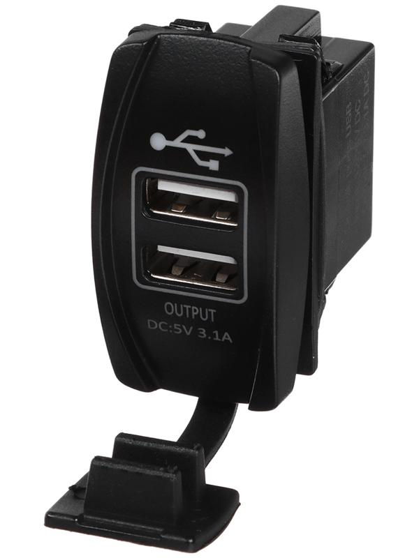 Зарядное устройство, 12-24 В, 2 USB, 3.1 А, черный