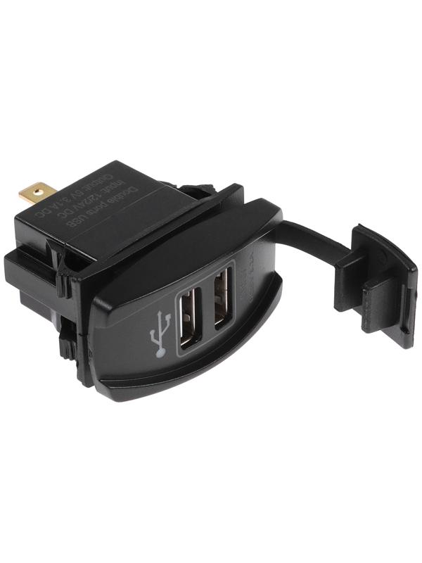 Зарядное устройство, 12-24 В, 2 USB, 3.1 А, черный