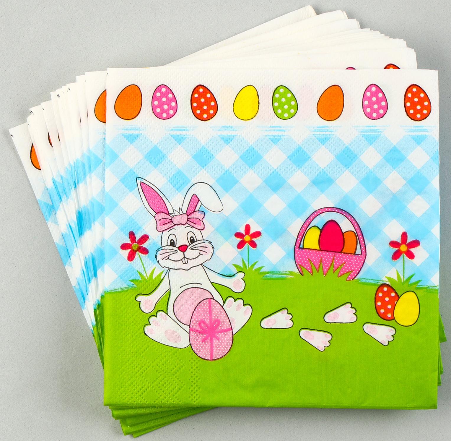 Салфетки бумажные «Белый кролик» с розовым бантиком, 33х33 см, набор 20 шт.