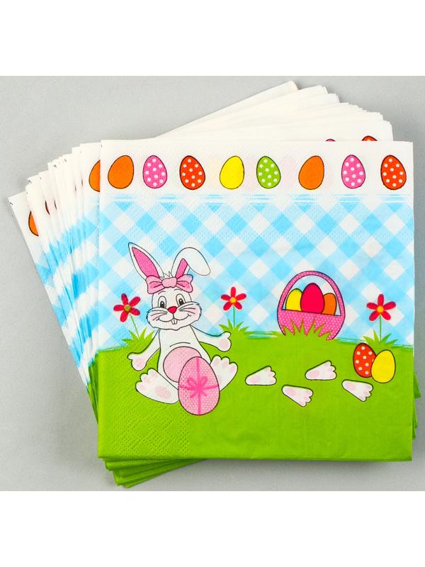 Салфетки бумажные «Белый кролик» с розовым бантиком, 33х33 см, набор 20 шт.