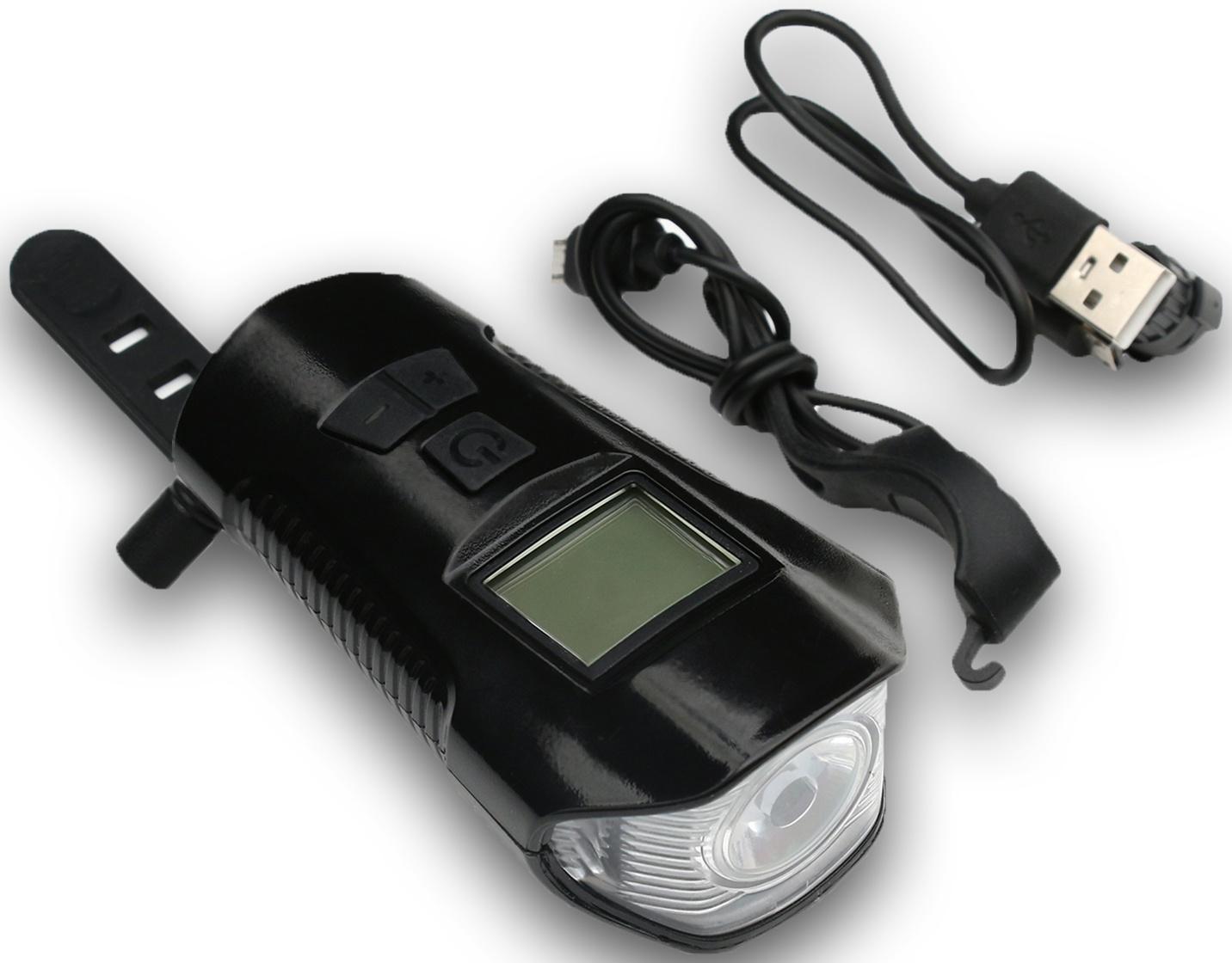 Фонарь велосипедный аккумуляторный,300 лм,1500 мАч,5Вт,LED,4 режима,сигнал,спидометр,черный