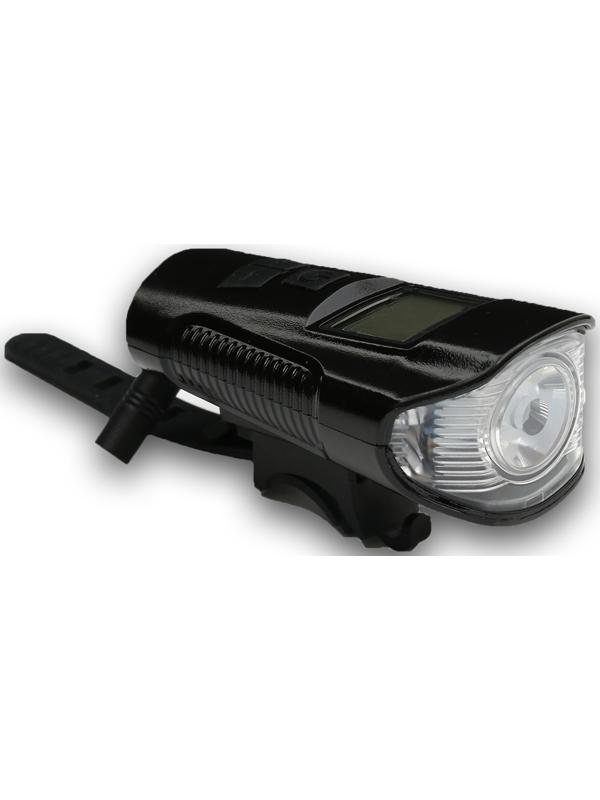 Фонарь велосипедный аккумуляторный,300 лм,1500 мАч,5Вт,LED,4 режима,сигнал,спидометр,черный