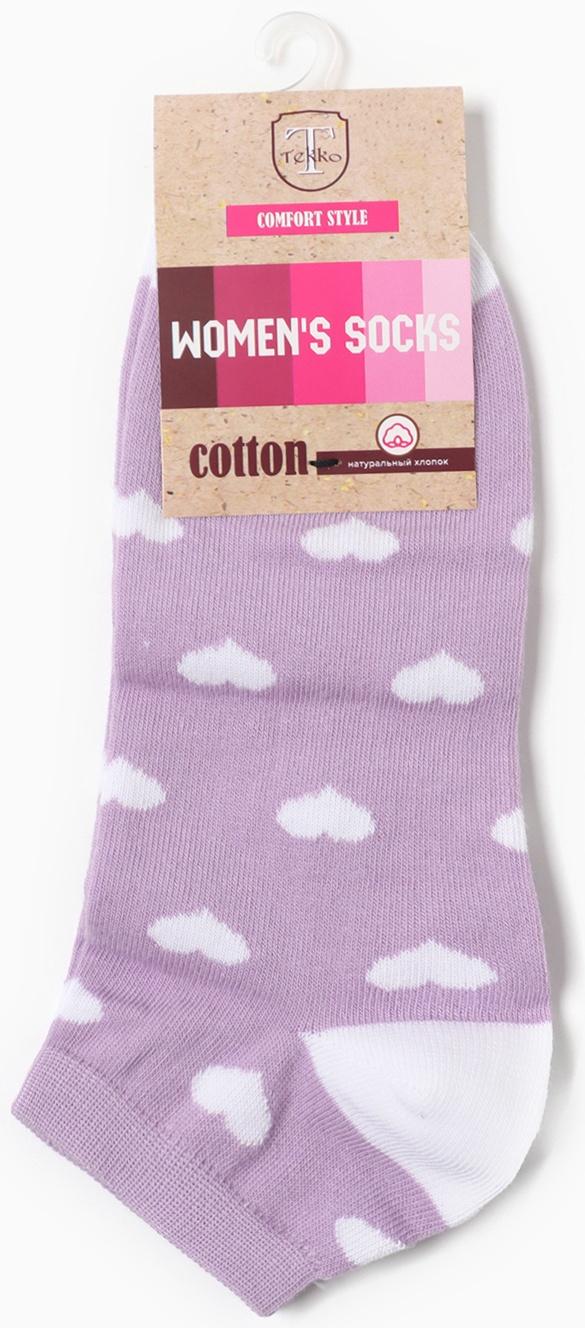 Носки женские Сердца, цвет сиреневый/белый, р-р 25