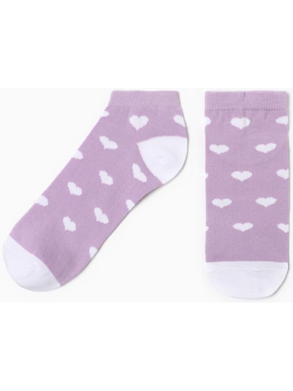 Носки женские Сердца, цвет сиреневый/белый, р-р 25
