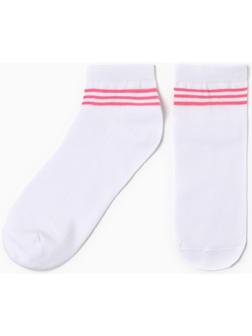 Носки женские Полоски, цвет белый/розовый, р-р 23