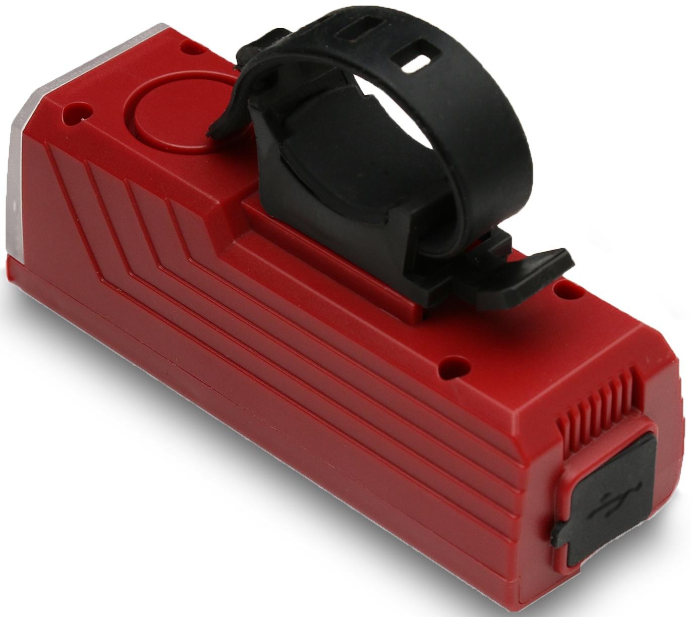 Фонарь велосипедный аккумуляторный,300 лм, 2000 мАч, 5 Вт,LED,3 режима,с сигналом,красный