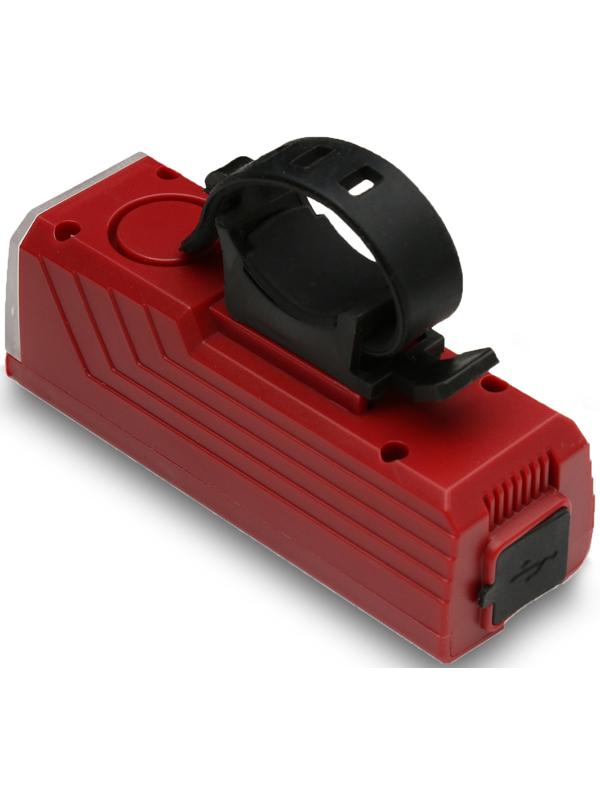 Фонарь велосипедный аккумуляторный,300 лм, 2000 мАч, 5 Вт,LED,3 режима,с сигналом,красный