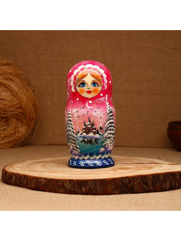 Матрёшка «Зима»,розовая, 5 кукольная, люкс