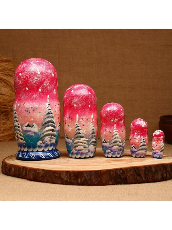 Матрёшка «Зима»,розовая, 5 кукольная, люкс
