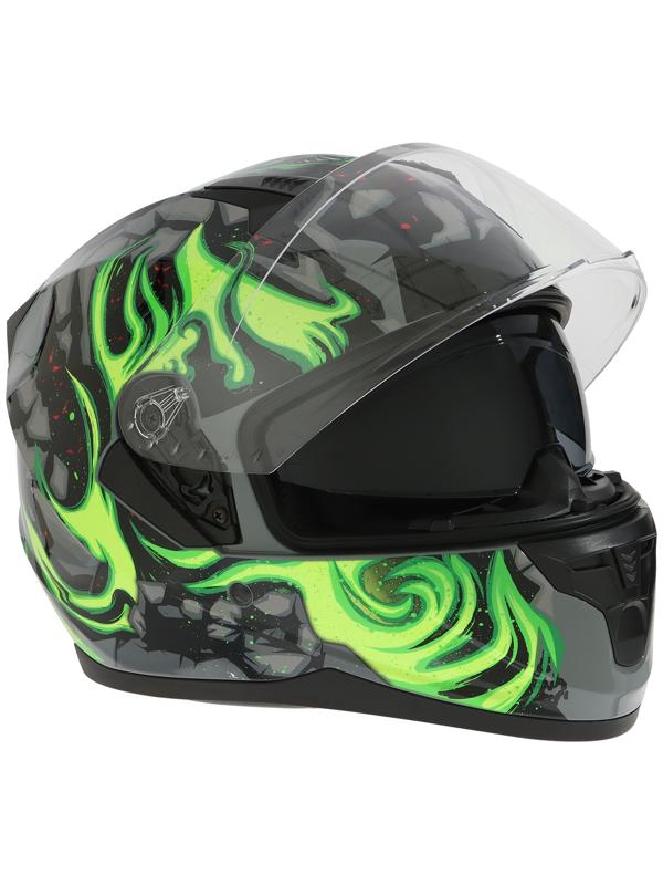 Шлем интеграл с двумя визорами, размер XL (60-61), модель BLD-M67E, черно-зеленый