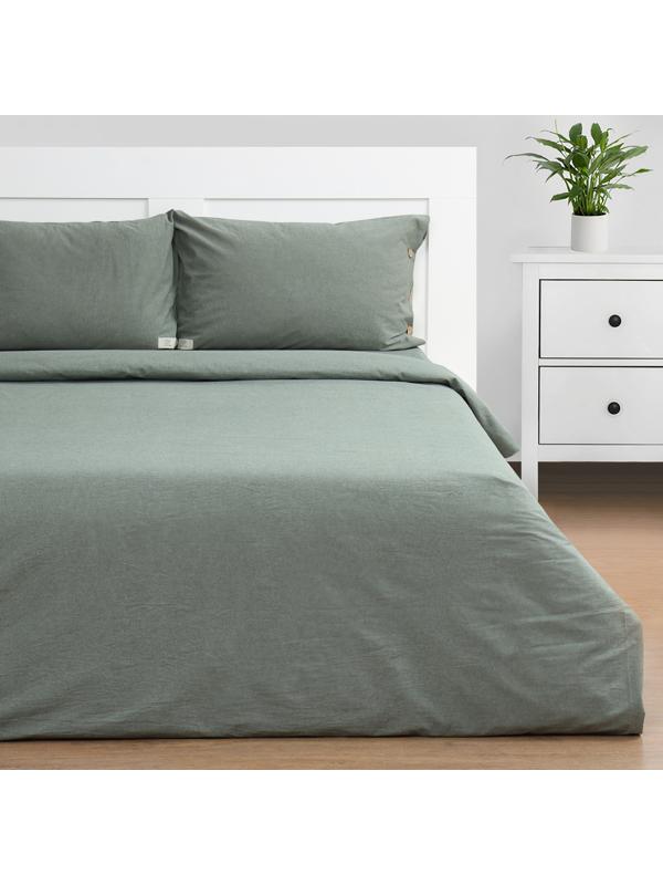Постельное бельё Этель Denim 1.5 сп, 155х210см, 160х240см, 50х70-2шт, цвет оливковый, жатый хлопок, 140гр/