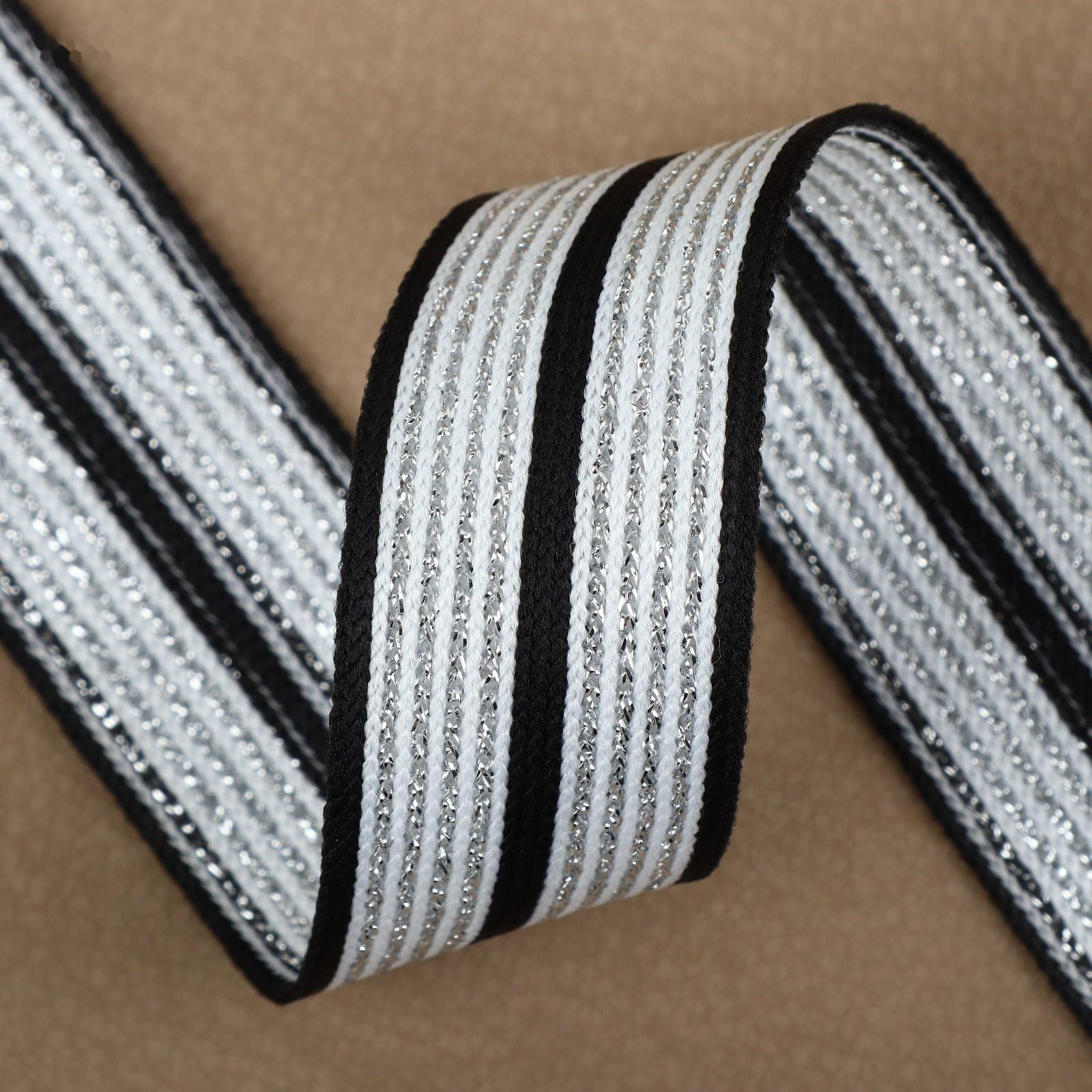 Тесьма трикотажная лампас 25 мм, 9,1 ± 0,5 м, цвет чёрный/белый