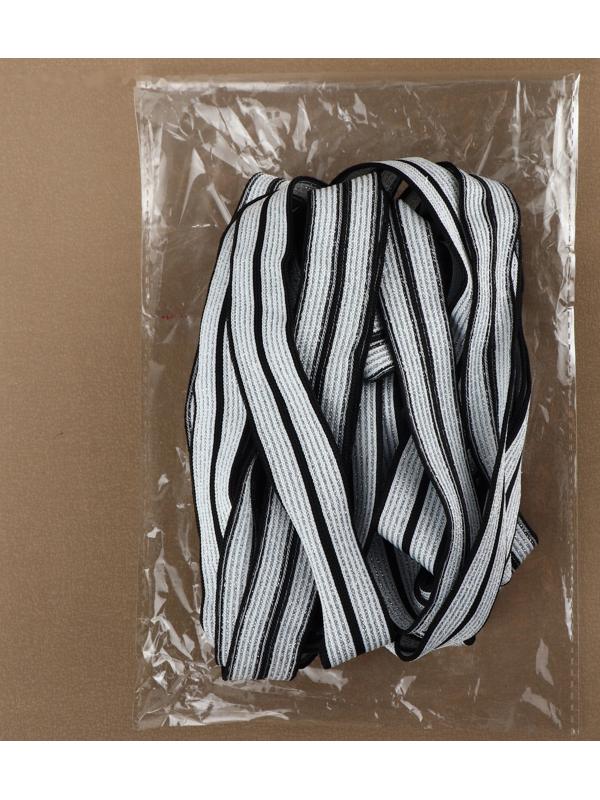 Тесьма трикотажная лампас 25 мм, 9,1 ± 0,5 м, цвет чёрный/белый