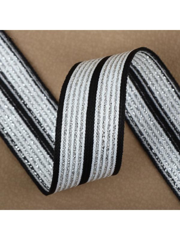 Тесьма трикотажная лампас 25 мм, 9,1 ± 0,5 м, цвет чёрный/белый