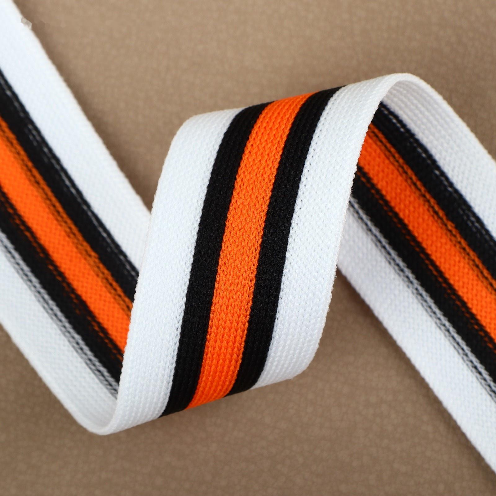 Тесьма трикотажная лампас 30 мм, 9,1 ± 0,5 м, цвет белый/чёрный/оранжевый