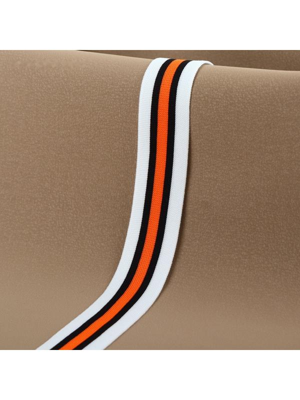 Тесьма трикотажная лампас 30 мм, 9,1 ± 0,5 м, цвет белый/чёрный/оранжевый