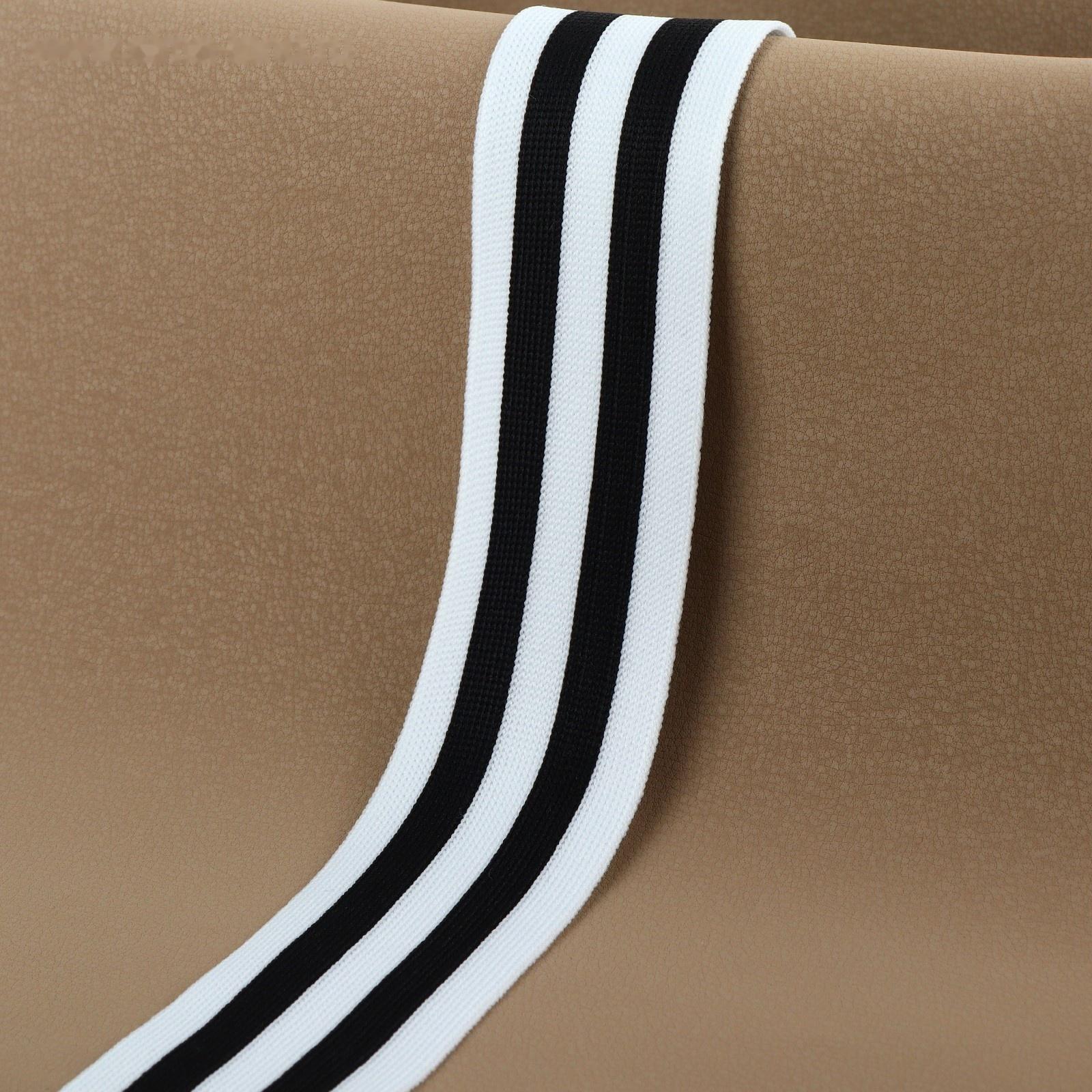 Тесьма трикотажная лампас 40 мм, 9,1 ± 0,5 м, цвет чёрный/белый