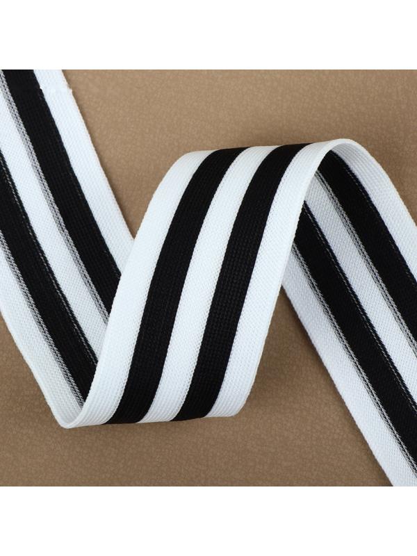 Тесьма трикотажная лампас 40 мм, 9,1 ± 0,5 м, цвет чёрный/белый