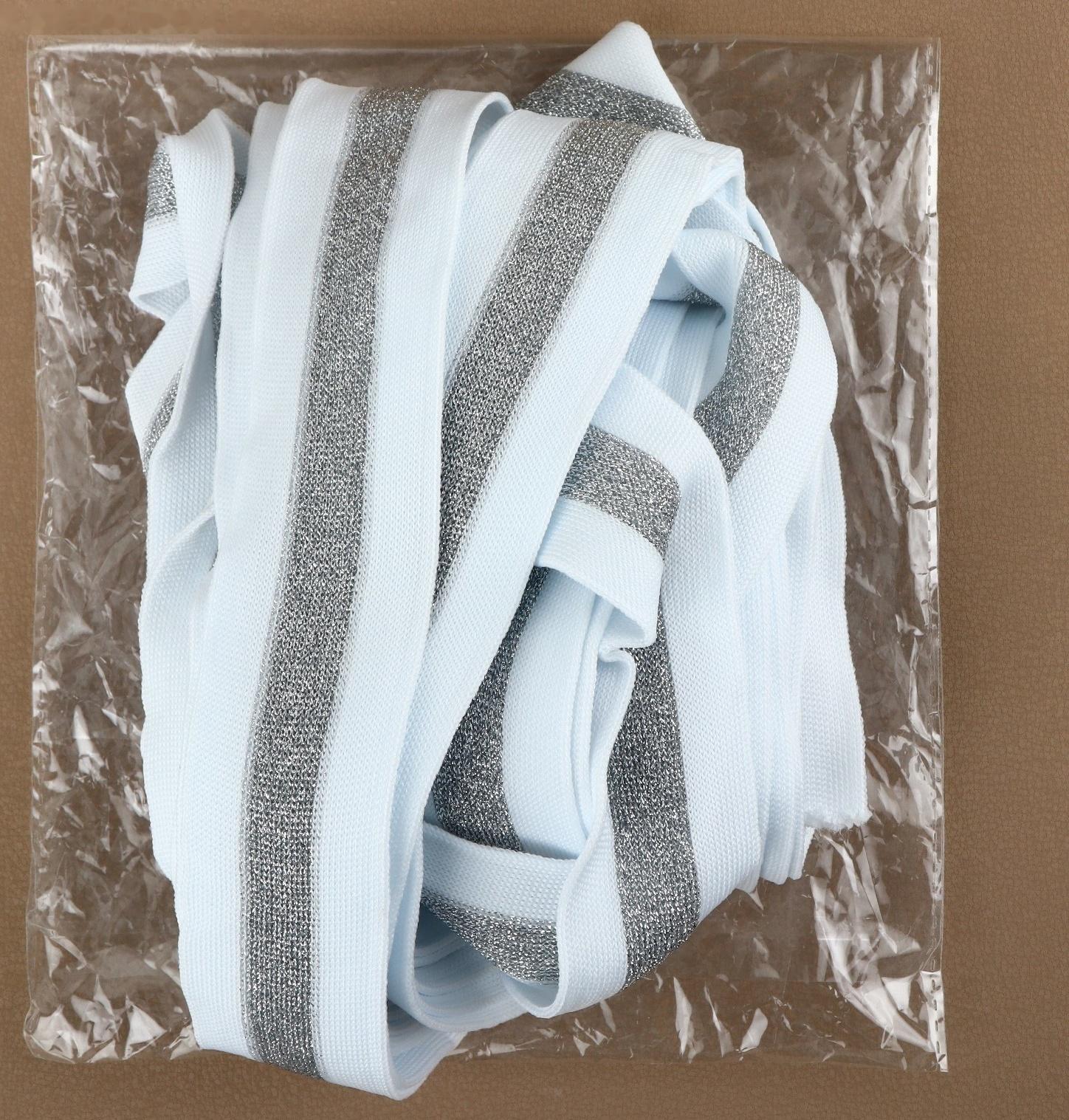 Тесьма трикотажная лампас 40 мм, 9,1 ± 0,5 м, цвет белый/серебряный