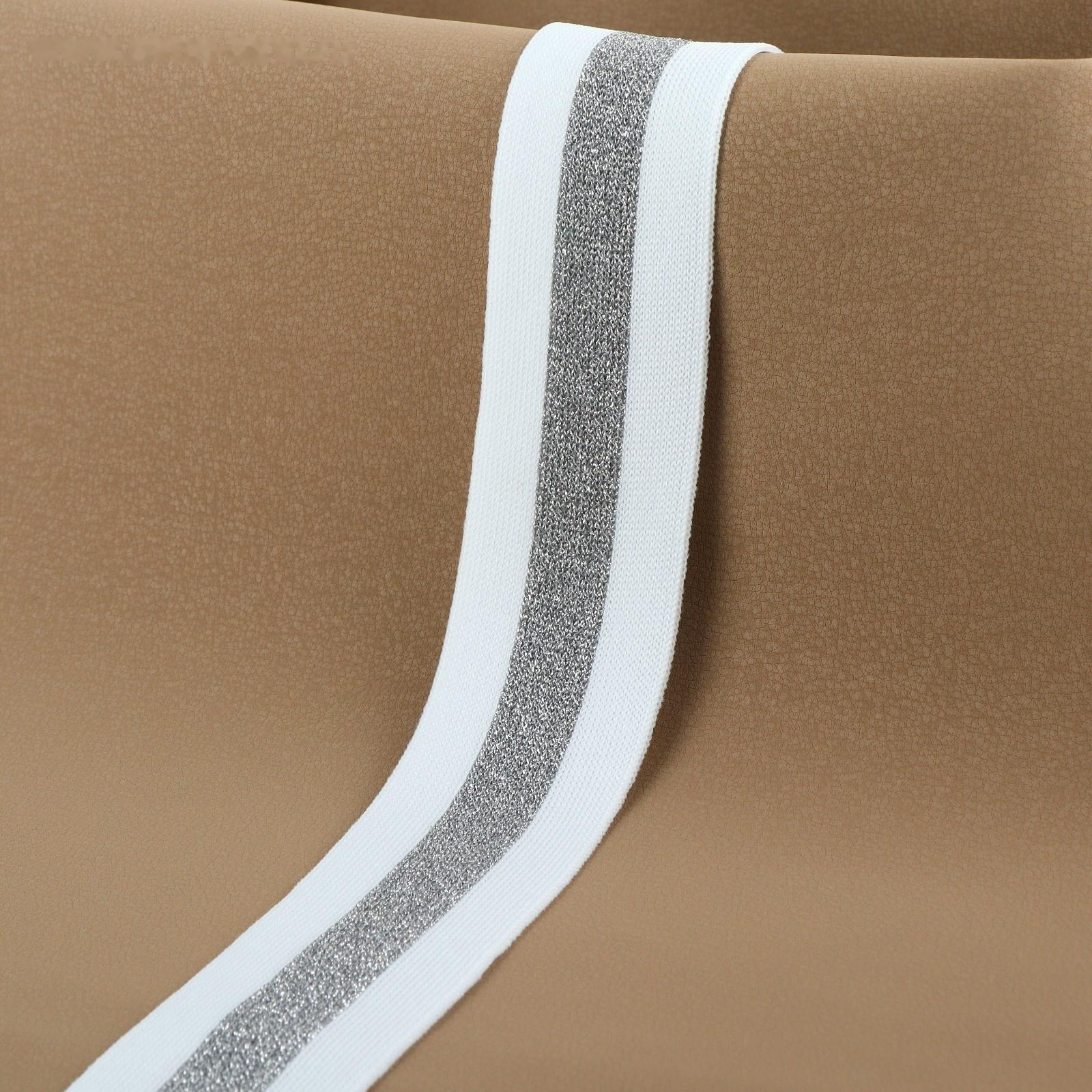 Тесьма трикотажная лампас 40 мм, 9,1 ± 0,5 м, цвет белый/серебряный