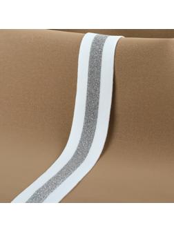 Тесьма трикотажная лампас 40 мм, 9,1 ± 0,5 м, цвет белый/серебряный