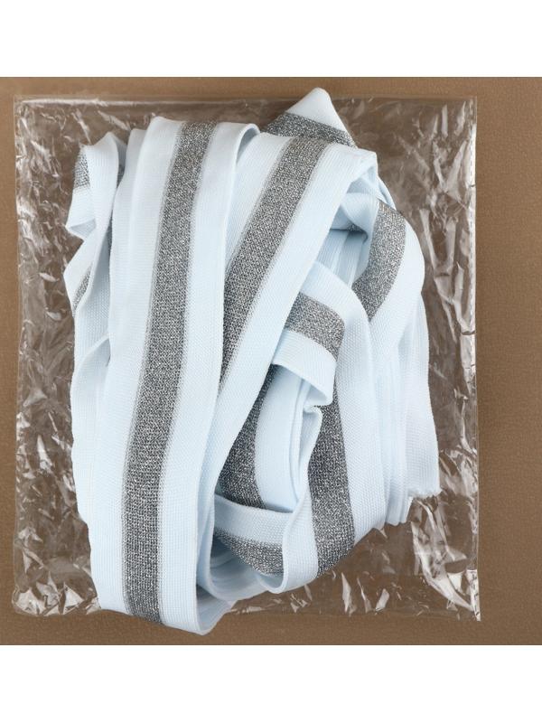 Тесьма трикотажная лампас 40 мм, 9,1 ± 0,5 м, цвет белый/серебряный