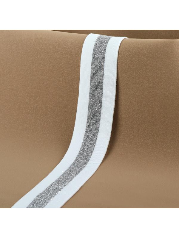 Тесьма трикотажная лампас 40 мм, 9,1 ± 0,5 м, цвет белый/серебряный