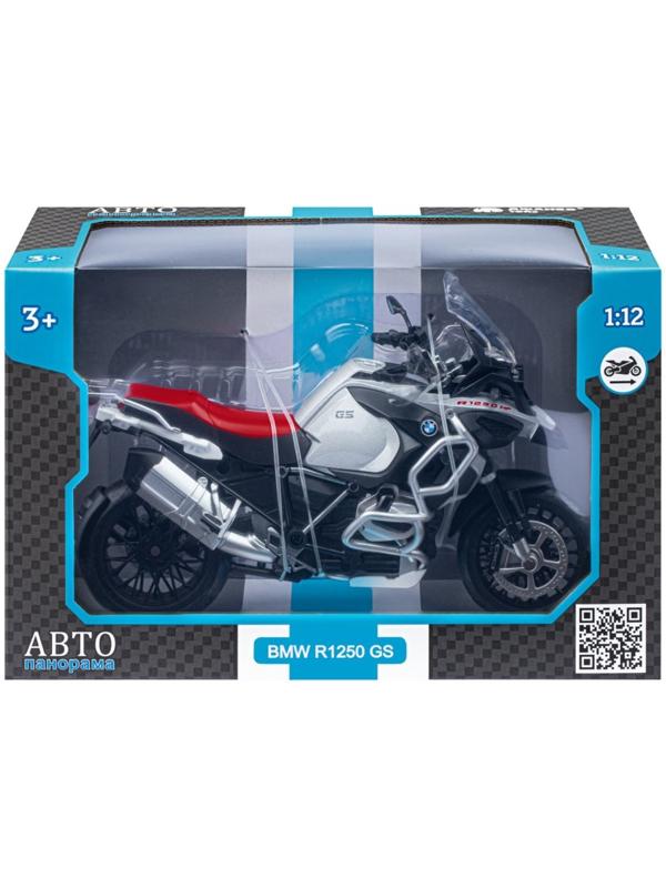 Мотоцикл металлический BMW R1250 GS Adventure 1:12, свободный ход колёс, серебристый