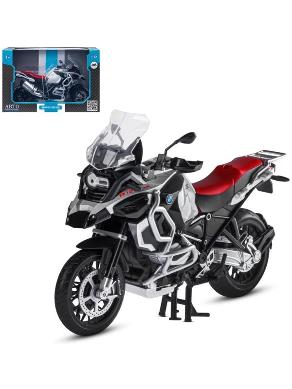 Мотоцикл металлический BMW R1250 GS Adventure 1:12, свободный ход колёс, серебристый