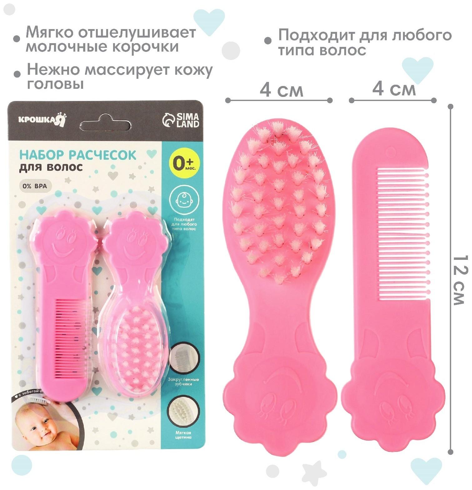 Набор для ухода за волосами: расческа и щетка «Цветочек»,  цвет розовый