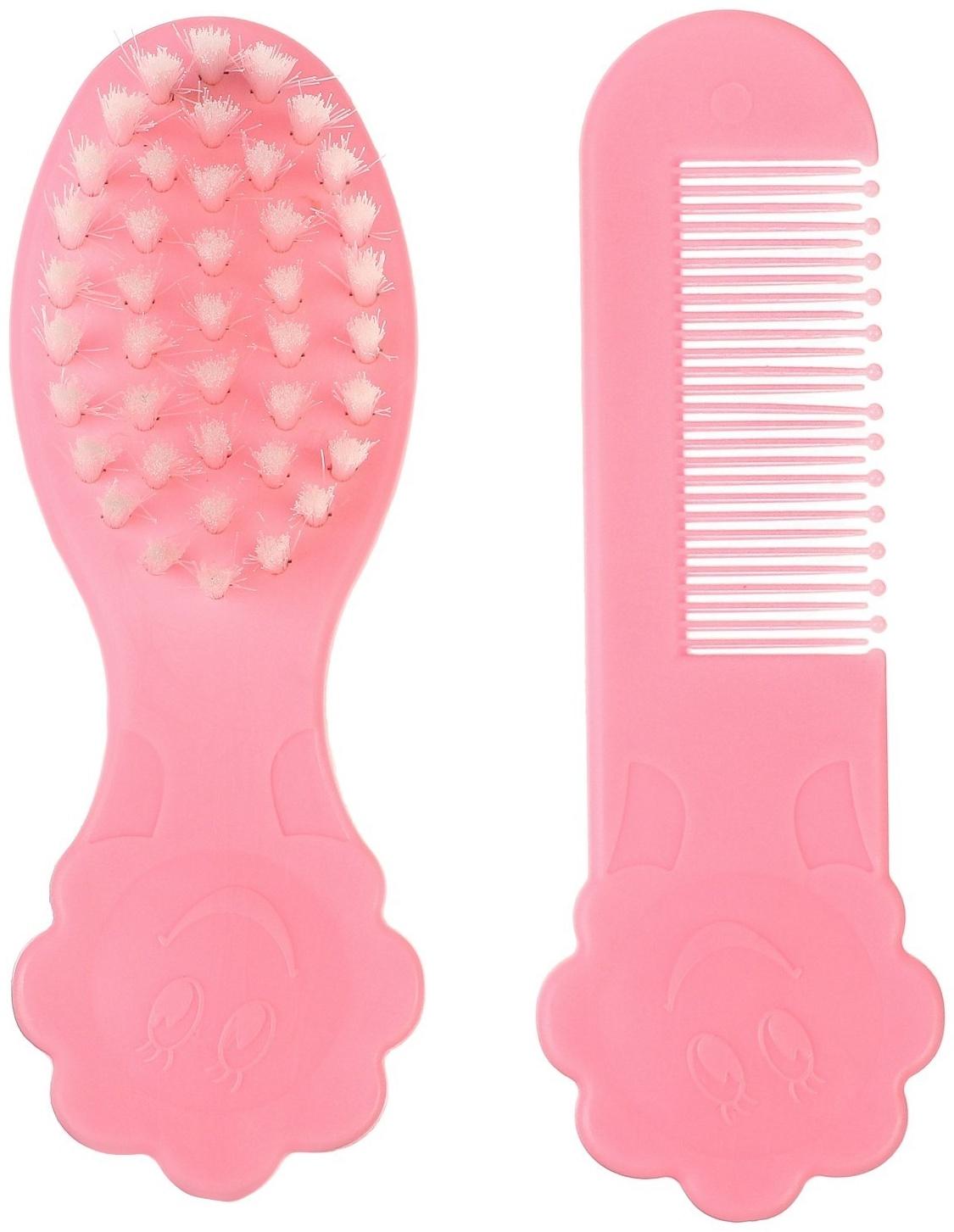 Набор для ухода за волосами: расческа и щетка «Цветочек»,  цвет розовый