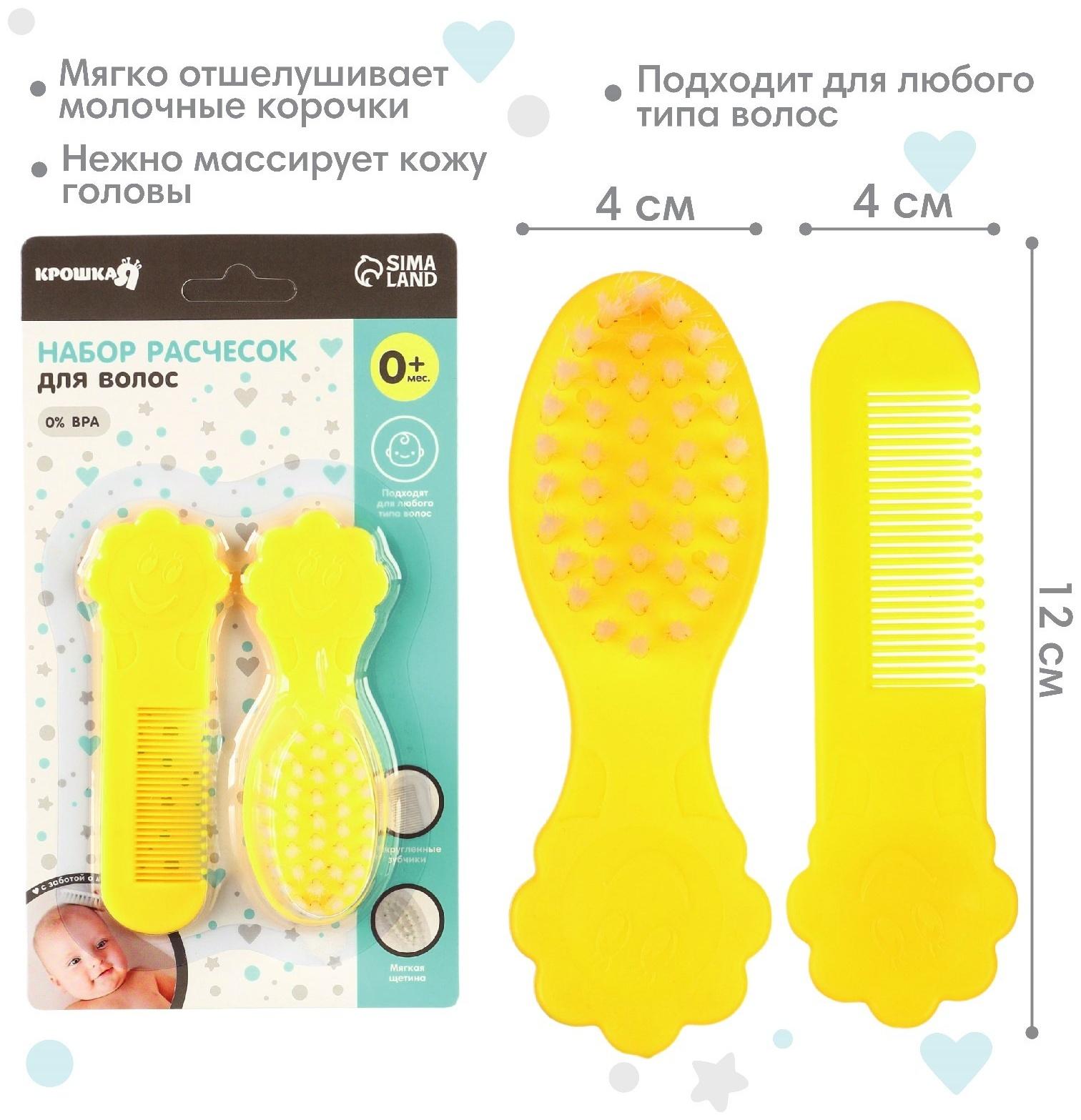 Набор для ухода за волосами: расческа и щетка «Цветочек»,  цвет желтый