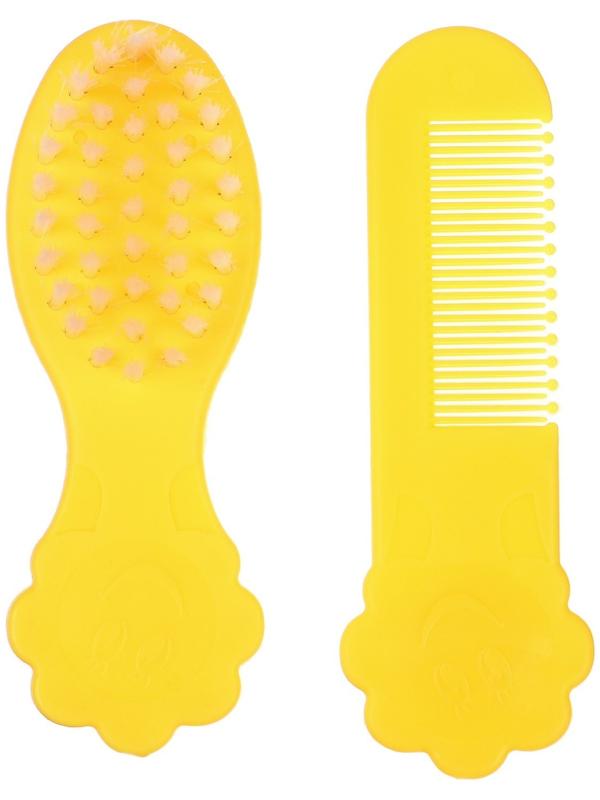 Набор для ухода за волосами: расческа и щетка «Цветочек»,  цвет желтый