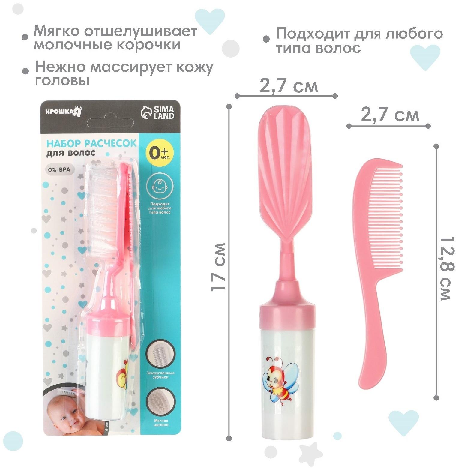 Набор расчесок 2шт «Малыш», цвет розовый, рисунок МИКС