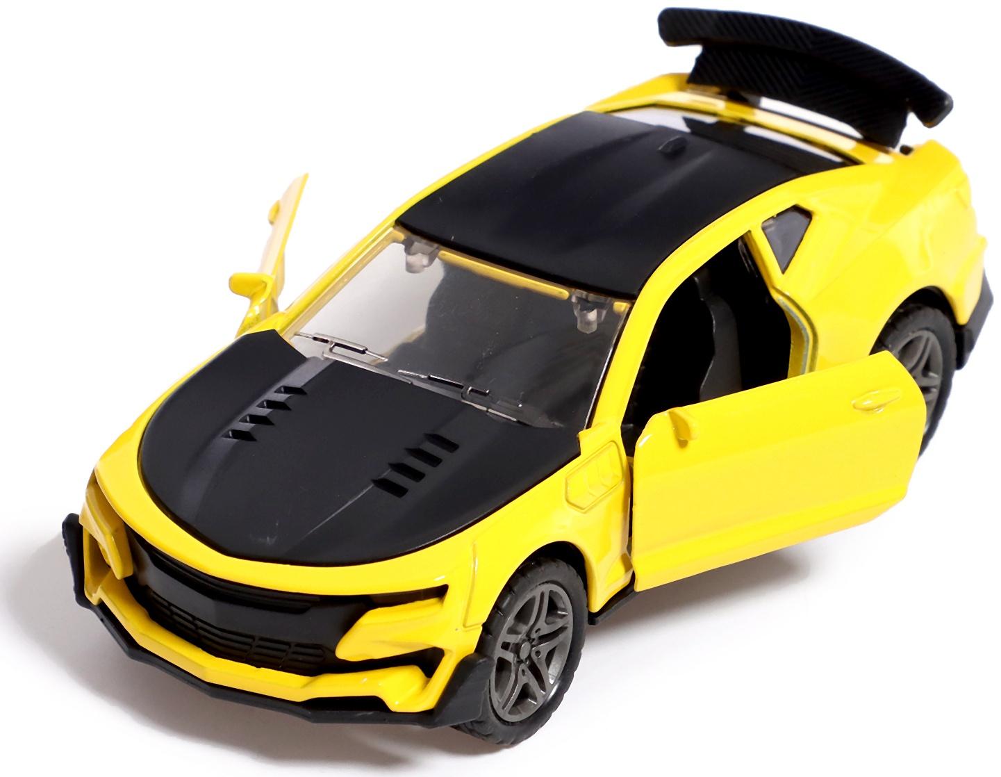 Машина металлическая «Гонка», инерция, 1:32, открываются двери, световые и звуковые эффекты, цвет желтый