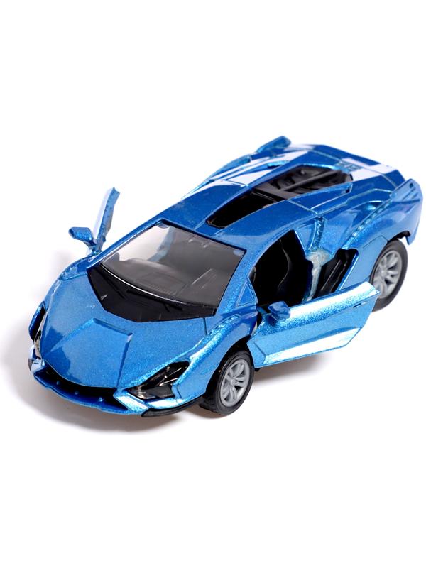 Машина металлическая «Спорт», инерция, 1:32, открываются двери, световые и звуковые эффекты, цвет синий
