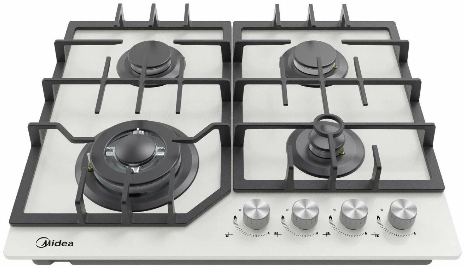 Варочная поверхность Midea MG643TGW, газовая, 4 конфорки, белая