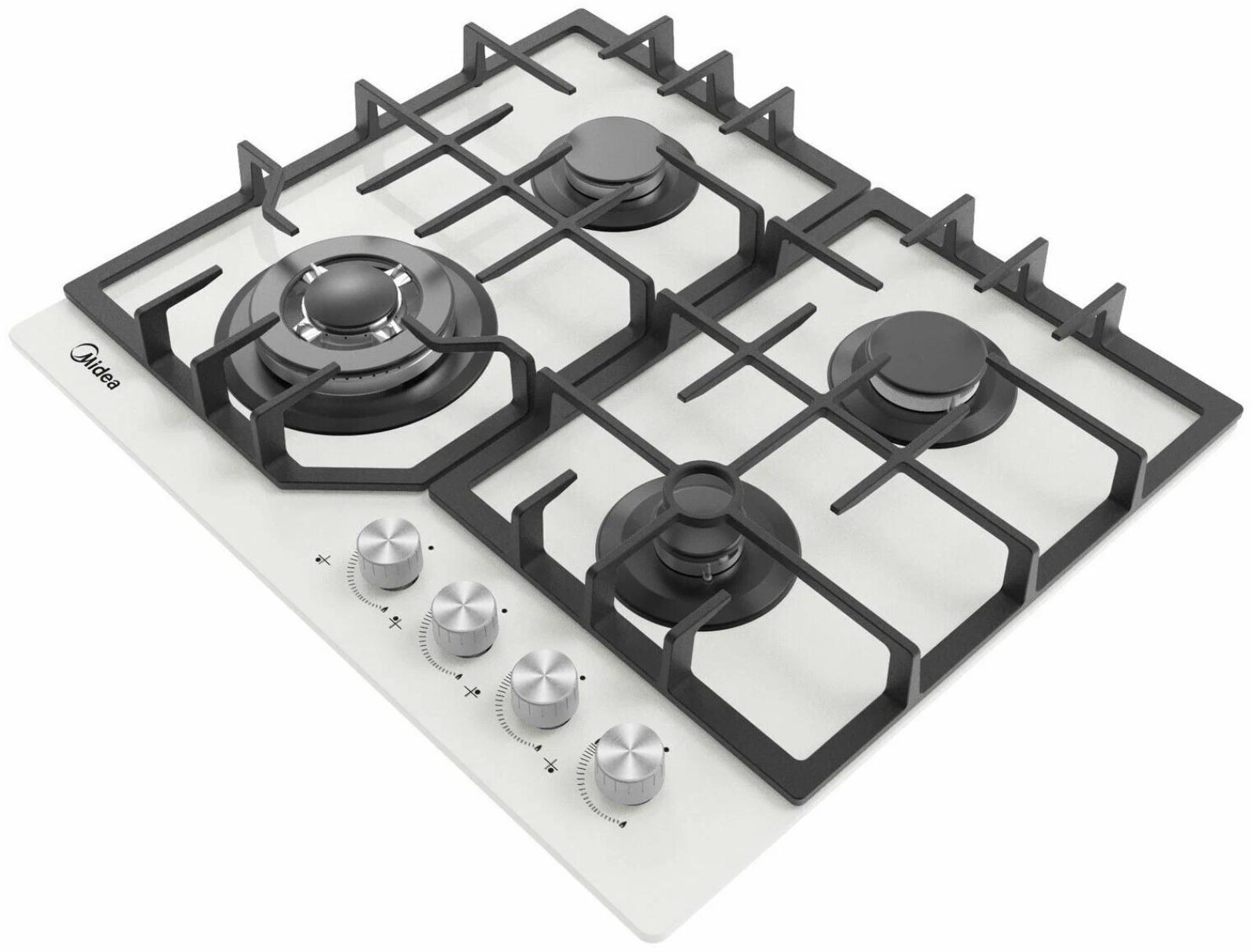 Варочная поверхность Midea MG643TGW, газовая, 4 конфорки, белая