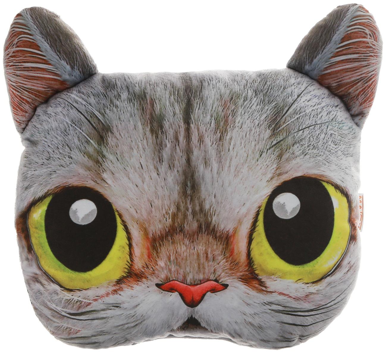 Подушка на подголовник МАТЕХ ANIMALS LINE, Кот, Желтые глаза, 30 х 25 х 10 см, серый