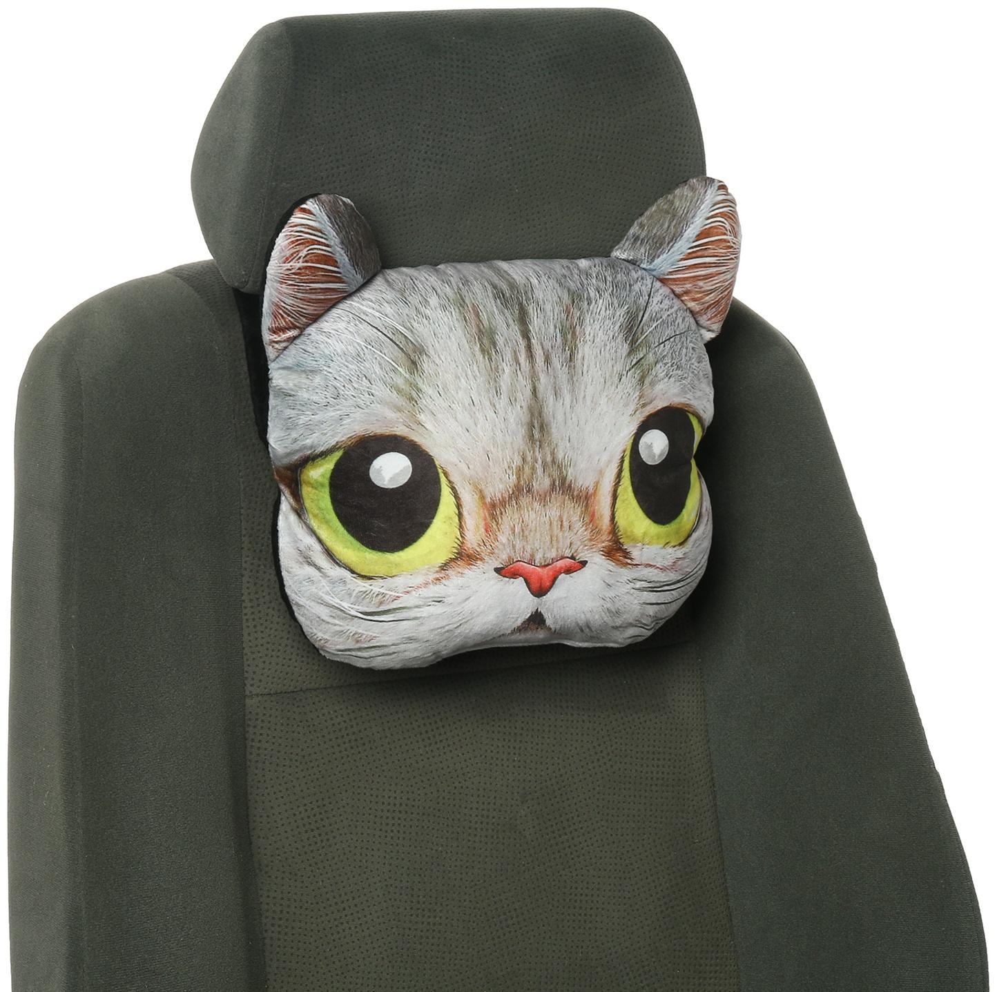 Подушка на подголовник МАТЕХ ANIMALS LINE, Кот, Желтые глаза, 30 х 25 х 10 см, серый