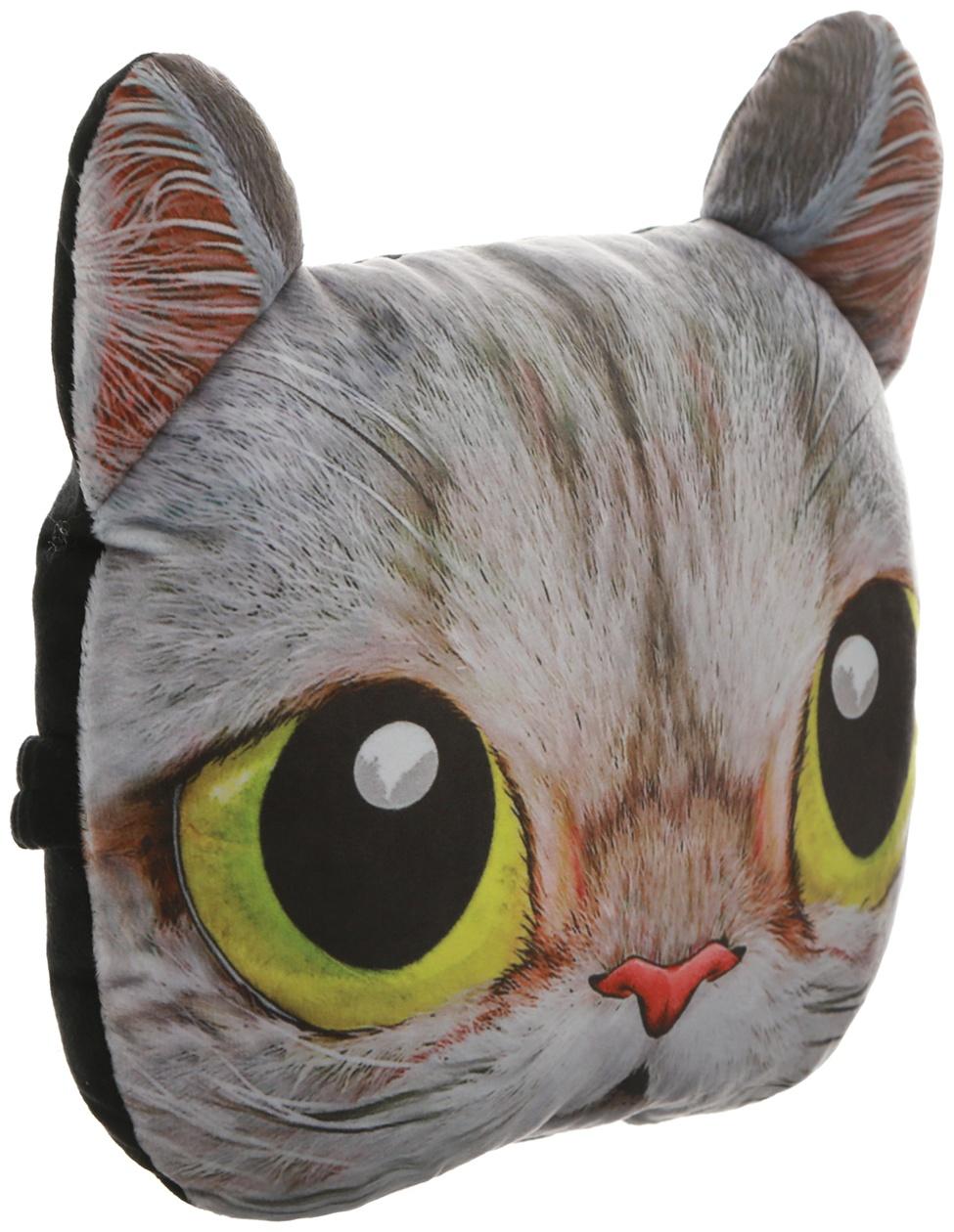 Подушка на подголовник МАТЕХ ANIMALS LINE, Кот, Желтые глаза, 30 х 25 х 10 см, серый